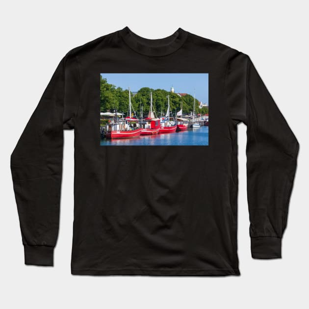 Fishing boats, Alter Strom, Warnemünde, Rostock, Mecklenburg-Western Pomerania Long Sleeve T-Shirt by Kruegerfoto